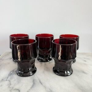 Anchor Hocking | Set of 5 Georgian Pattern Ruby Red Glass Tumblers Cups Goblets